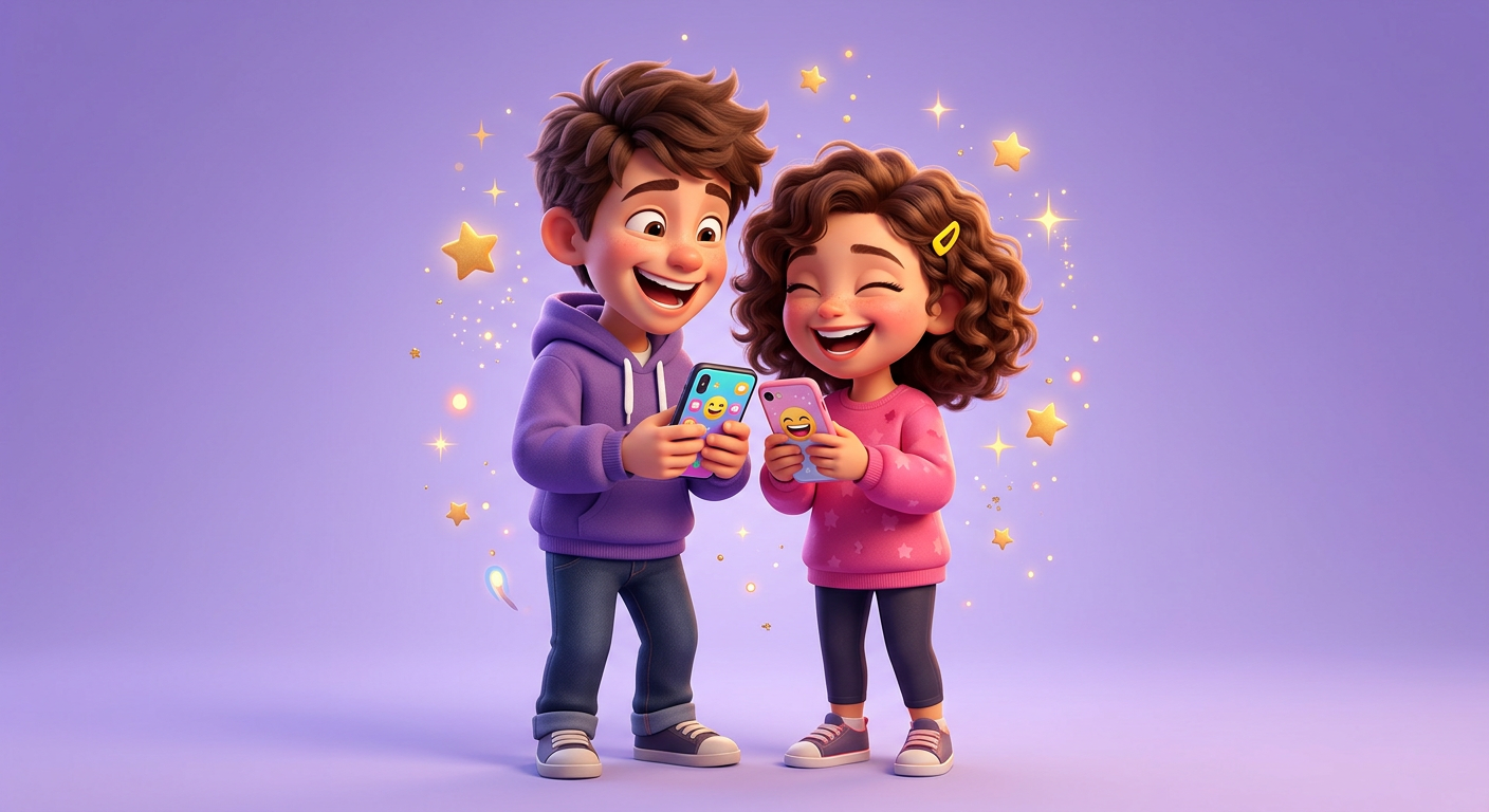 Two friends laughing at their phones